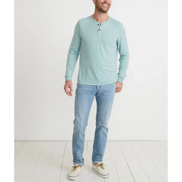 Double Knit Henley in Blue Surf/White Stripe | Sz: L | NWOT - Picture 4 of 4